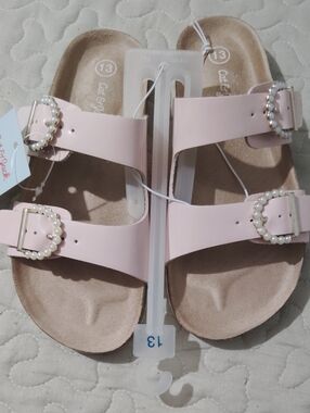 Cat & Jack Kids Drew Pearl Buckle Footbed Sandals Pink Girl Size 13 NWT